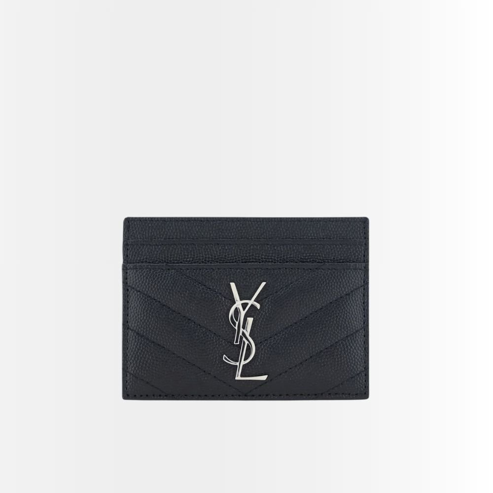 Saint Laurent Wallet Chevron And Logo Card Holders Black 10Cm