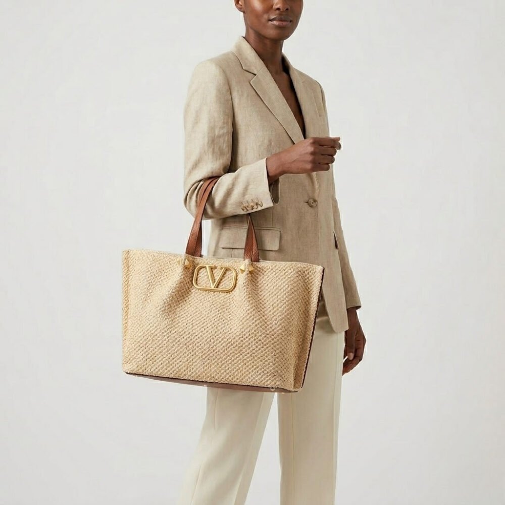 Valentino Garavani Medium Straw Summer Tote Beige 35Cm 7W2B0K39CE D84