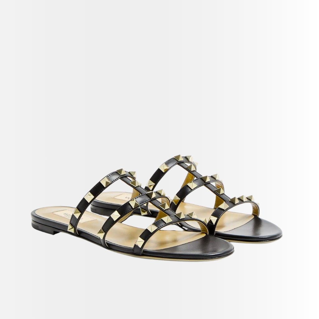 Valentino Garavani Rockstud Flat Slide Sandal Black 5W2S0C49VOD 0NO
