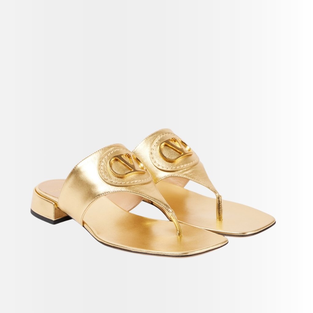 Valentino Garavani Vlogo Signature Thong Sandals Gold P01000649