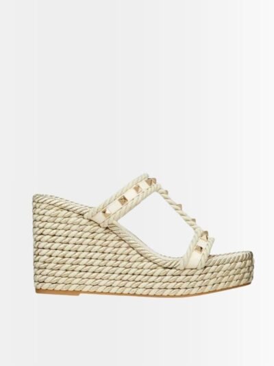 Valentino Rockstud Laminated Nappa Wedge Sandal Natural 4W2S0GI5DYM YBS